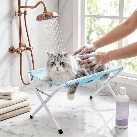 Yhmxh Foldable Dog Grooming Hammock with Stand for Small Dogs & Cats, Portable Foldable Dog Cat Wash Stand with Breathable Mesh Surface, Pet Grooming Support Rack for Pet Bathing