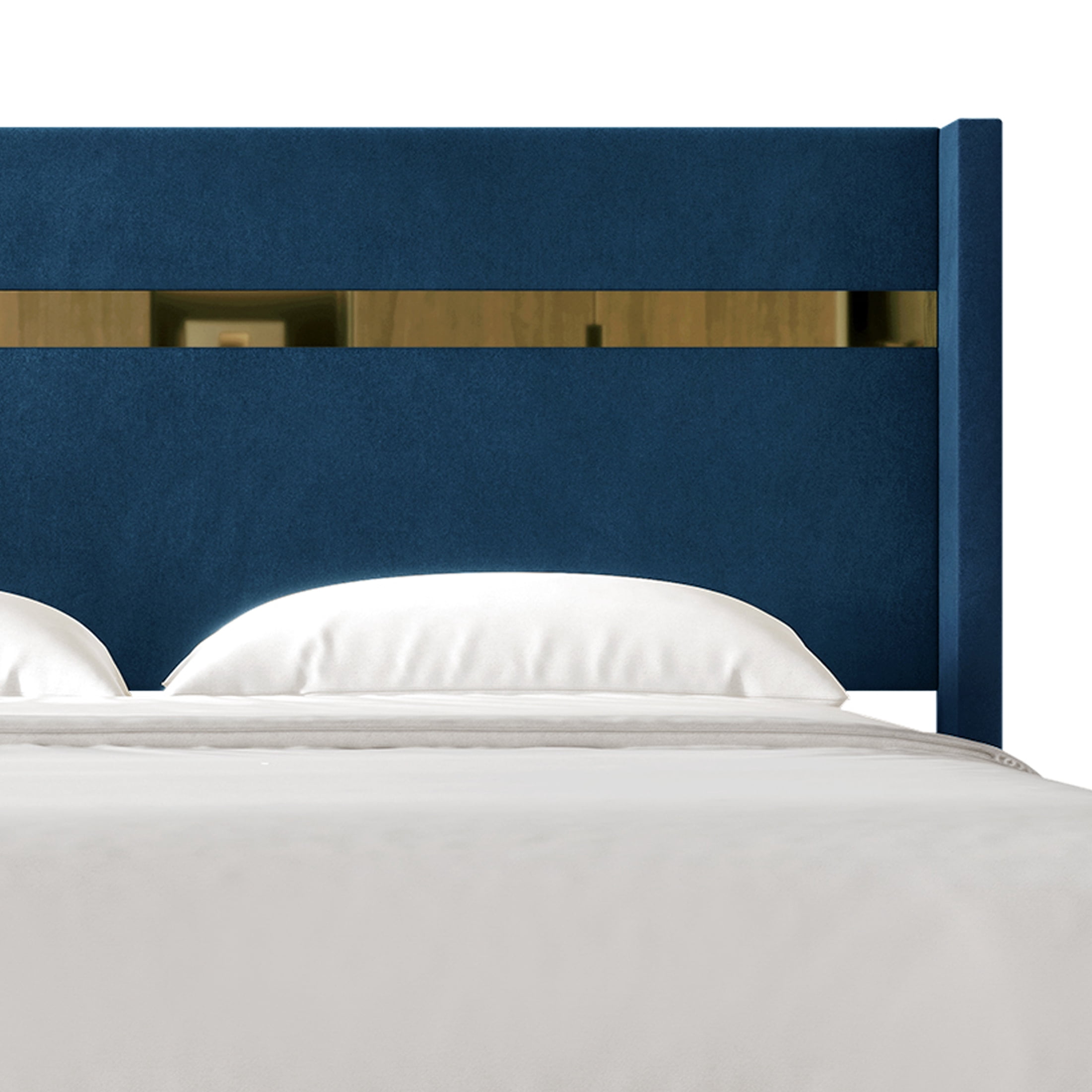 Castle Place Luxury Glam Velvet Wingback Twin Platform Bed with Gold Acrylic Accents, Navy Blue
