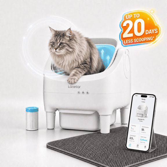 Laresar Self-Cleaning Cat Litter Box, Large Capacity Automatic Cat Litter Box, WiFi App Control, Odor Control & Safety Protection