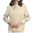 thumbnail image 3 of Fartey Women's Sweater Vests Cable Knit Casual V Neck Pullover Tops Loose Fit Sleeveless Sweater Dressy Casual Fall Winter Solid Color Knitwear Khaki L, 3 of 4