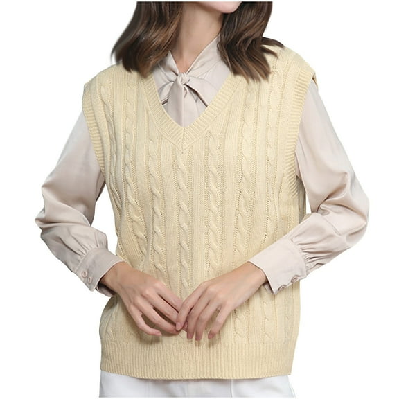 FAIWAD Sweater Vest Women V Neck Sleeveless Cable Knit Pullover Casual Lightweight Fall Winter Tops