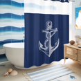 thumbnail image 5 of No Hook Shower Curtain, Nautical Anchor Shower Curtains for Bathroom with See Through Top Window, Navy Blue Coastal Marine Minimalist Rope Waterproof & Washable Bath Curtain Extra Long 72"x96", 5 of 9