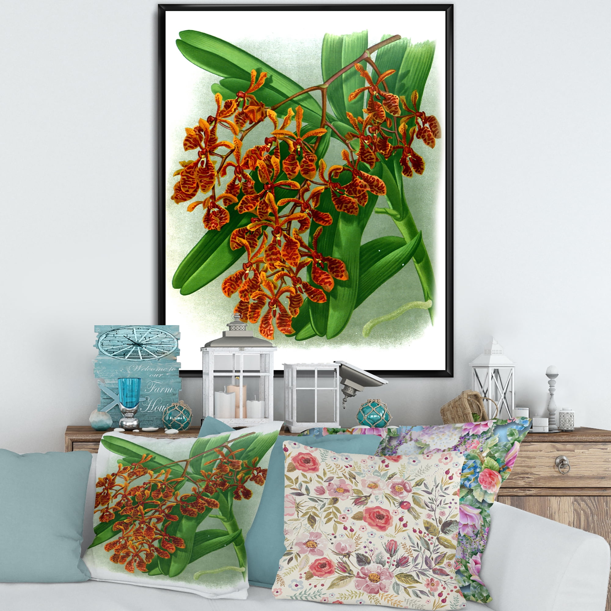 Designart 'Flowers Retro II' Farmhouse Framed Canvas Wall Art Print