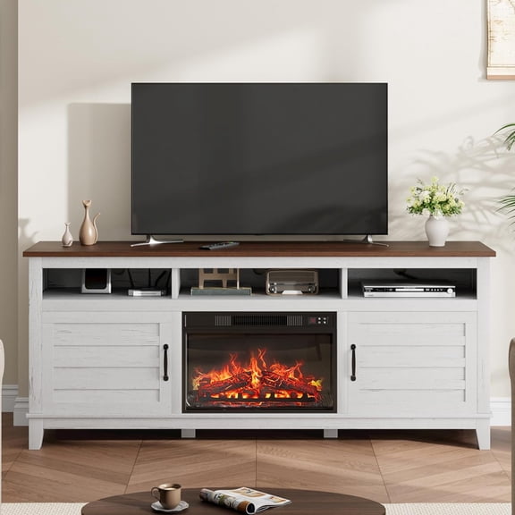 70.9" Fireplace TV Stand for TVs Up to 80 Inch, Entertainment Center with 23" Electric Fireplace, Adjustable Shelves and Storage Cabinets