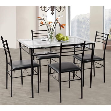 SalonMore 5 Pieces Dining Table Set, Kitchen & Dining Room Sets, Black ...