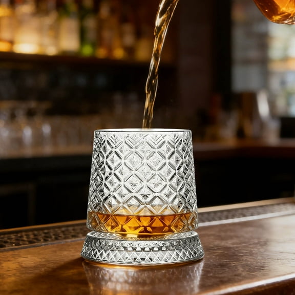 Crystal Whiskey Glasses 9.47 OZ Rotatable Old Fashioned Glasses Tumbler Rocks Bar Glass for Drinking Bourbon Scotch Cocktails, Cognac(A)