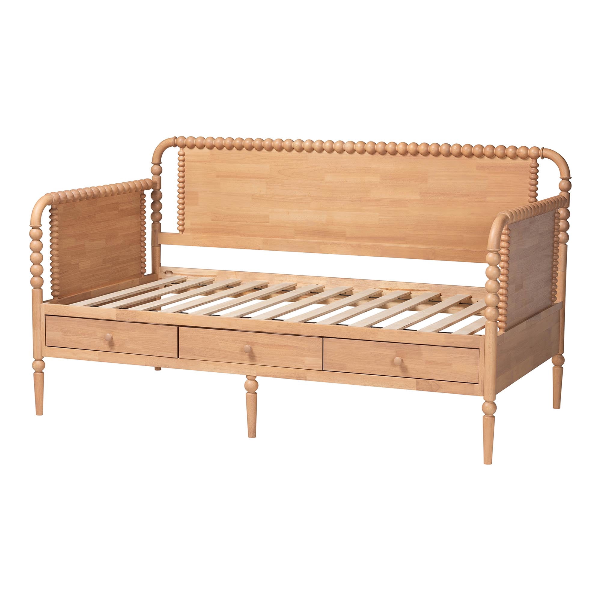 Baxton Studio Lucera Mid-Century Daybed, 3-Drawer, Twin, Beech Brown