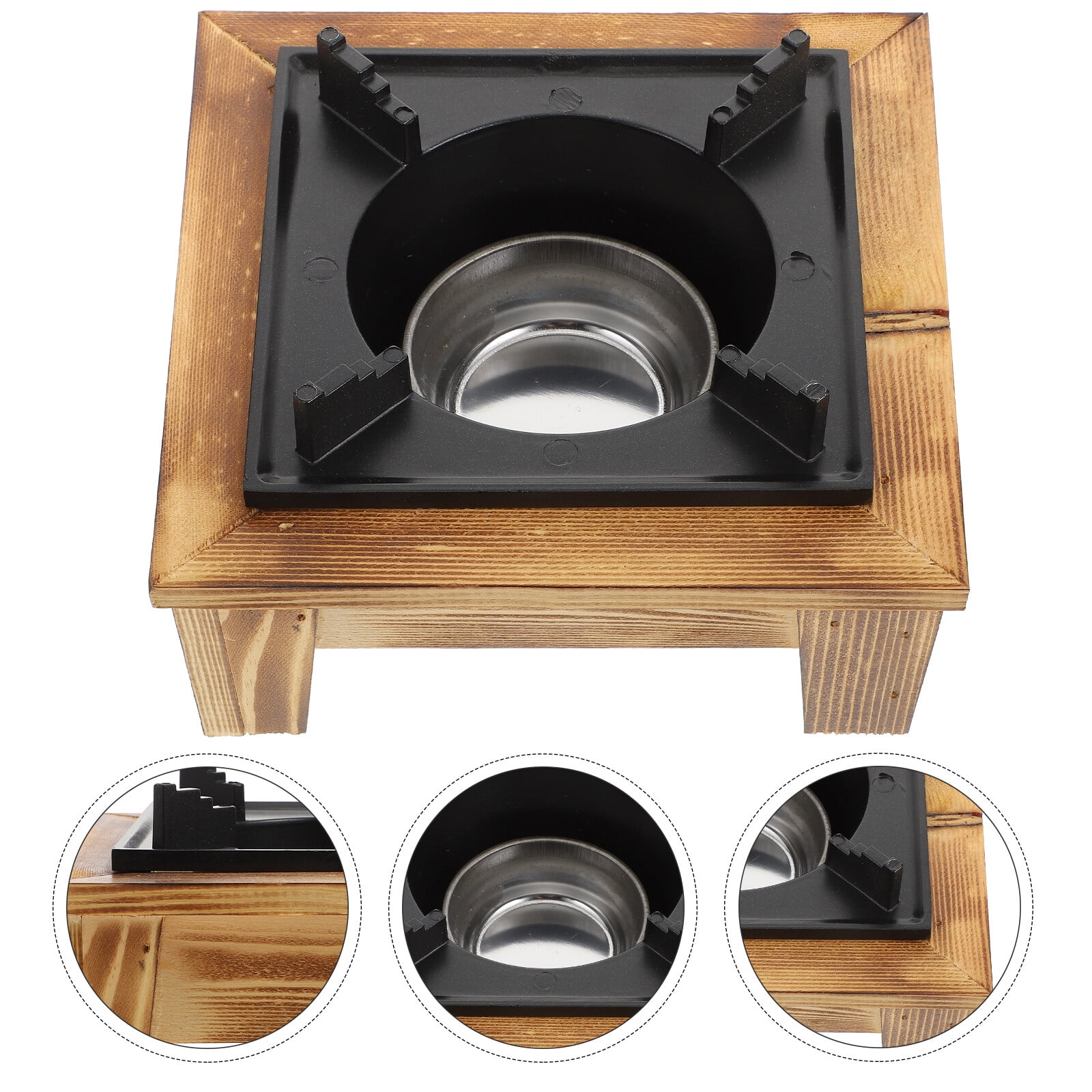Masteelf Practical Black Synthetic Cooking Alcohol Stove for Kitchen Use with Pine Wood Frame and Design