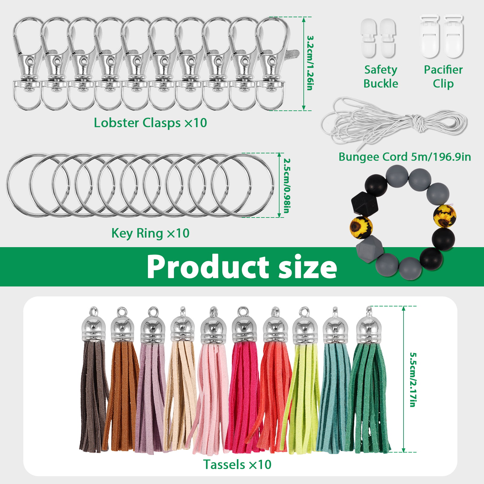 BOZUAN 149 PCS 15MM Silicone Beads for Keychain Making Kit