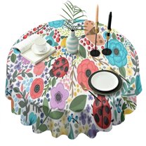 Pioneer Flower Floral Print Pattern Round Tablecloth 60"x60",Wrinkle Wipeable Table Cloth for Kitchen Dining Room Picnic Patio Party