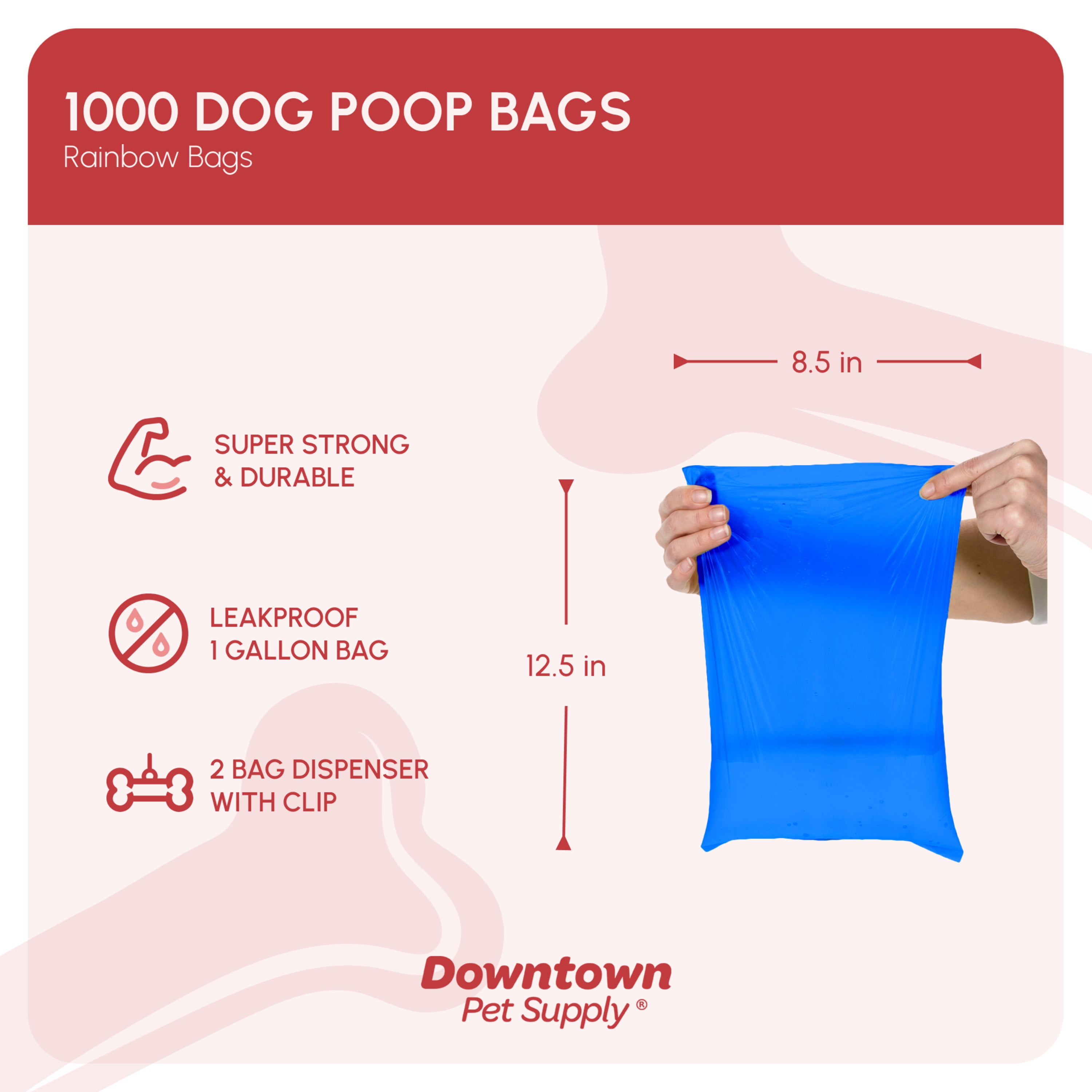 Downtown Pet Supply Dog Poop Bags, 2x Free Poop Bag Holder, Rainbow, 1000 Bags