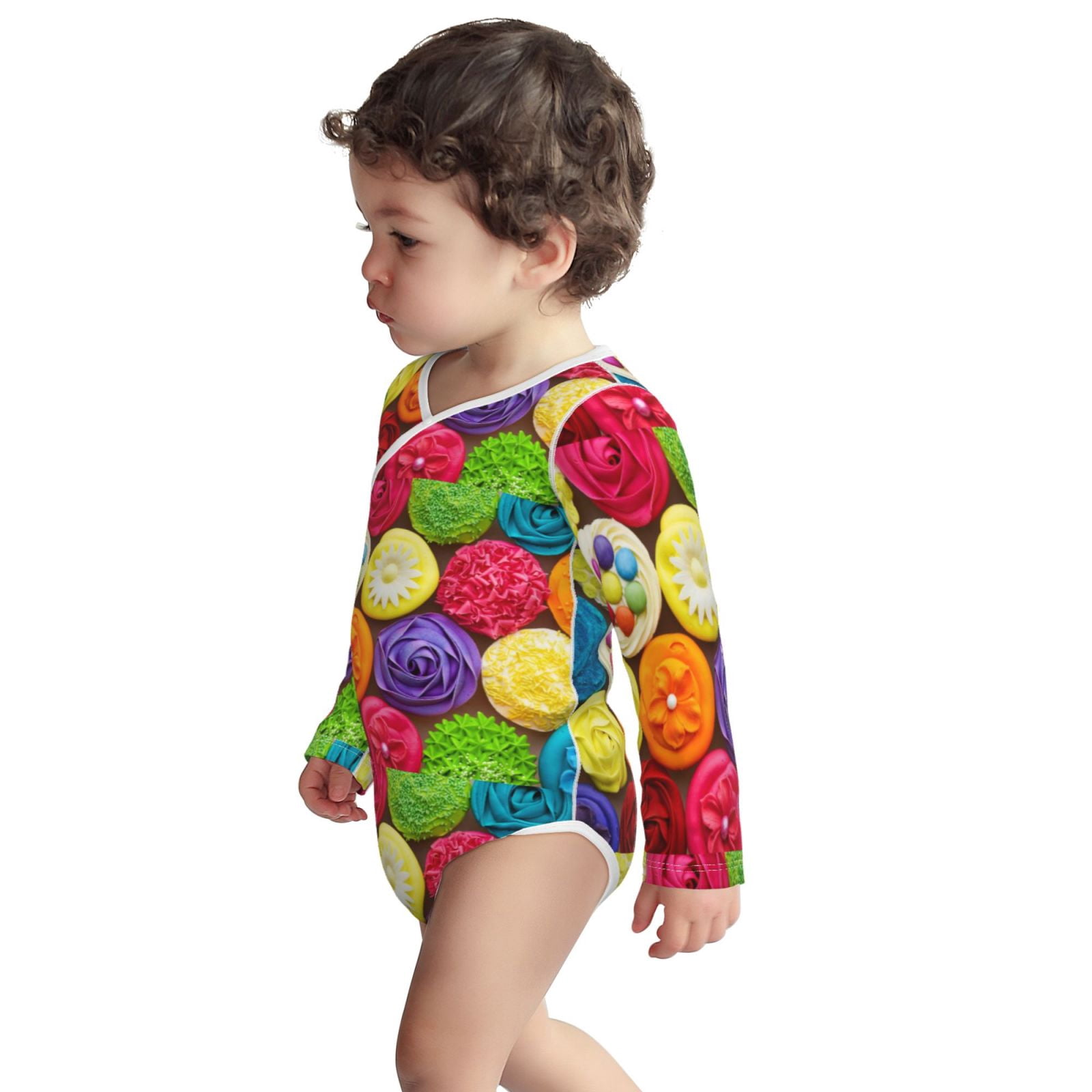 Xecao Brightly Colored Cupcakes Print Baby unisex-baby Cotton Long-sleeve Bodysuits-12 Months