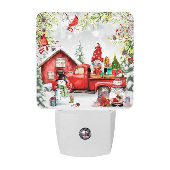 Night Lights Plug into Wall, Red Christmas LED Night Light with Dusk to Dawn Sensor, Snowman Truck Gnomes Xmas Botanical Gifts Decorative Nightlight for Hallway Bathroom Kitchen