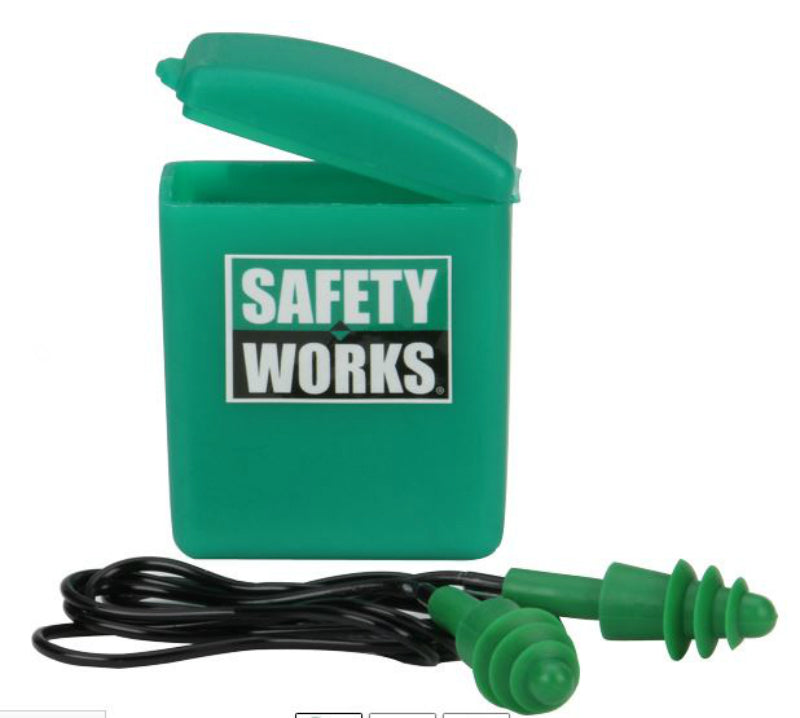 New Safety Works SWX00353 TripleFlanged Rubber Ear Plugs with Case