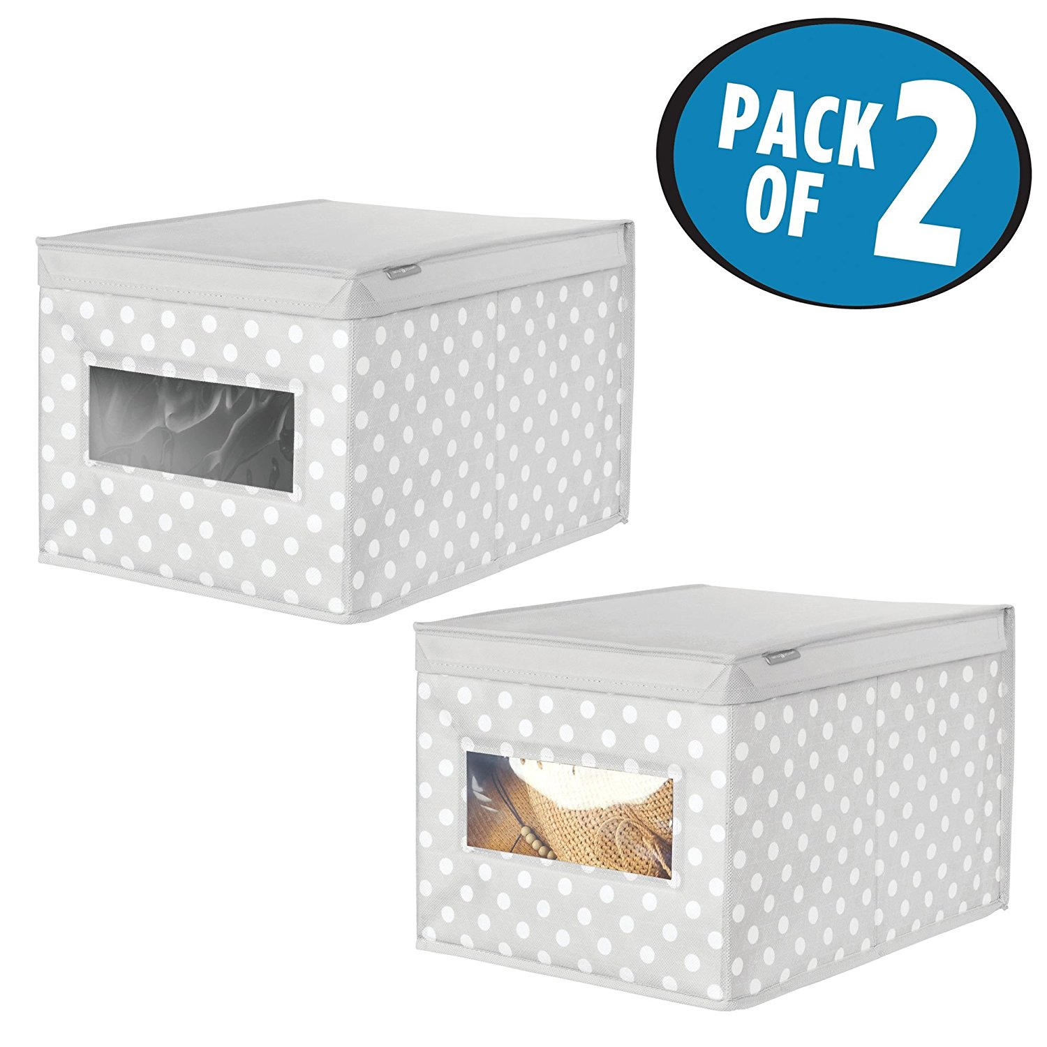 Polka Dot Fabric Storage Cube with Handles Pack of 2, Gray/White