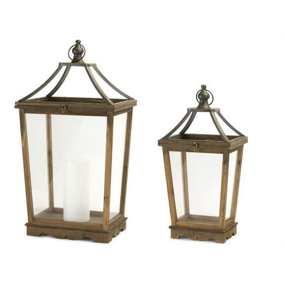 Wooden Lantern Set of 2 - Natural Rustic Home Decor - Indoor Outdoor Candle Holders
