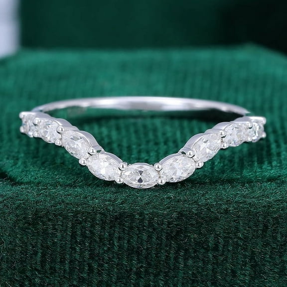 Silvago Jewel Oval Cut Excellent 1.5 Ct Diamond Ring For Women's - 14K White Gold Plated Ring - Curve Shape Diamond Rings for Women's - V Shape Diamond Rings for Her - Chevron Diamond Rings