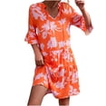 thumbnail image 1 of Vestido de manga acampanada con cuello en V y pintura Floral de vendaje de media manga de verano para mujer a la moda Fridja  qw5313, 1 of 5