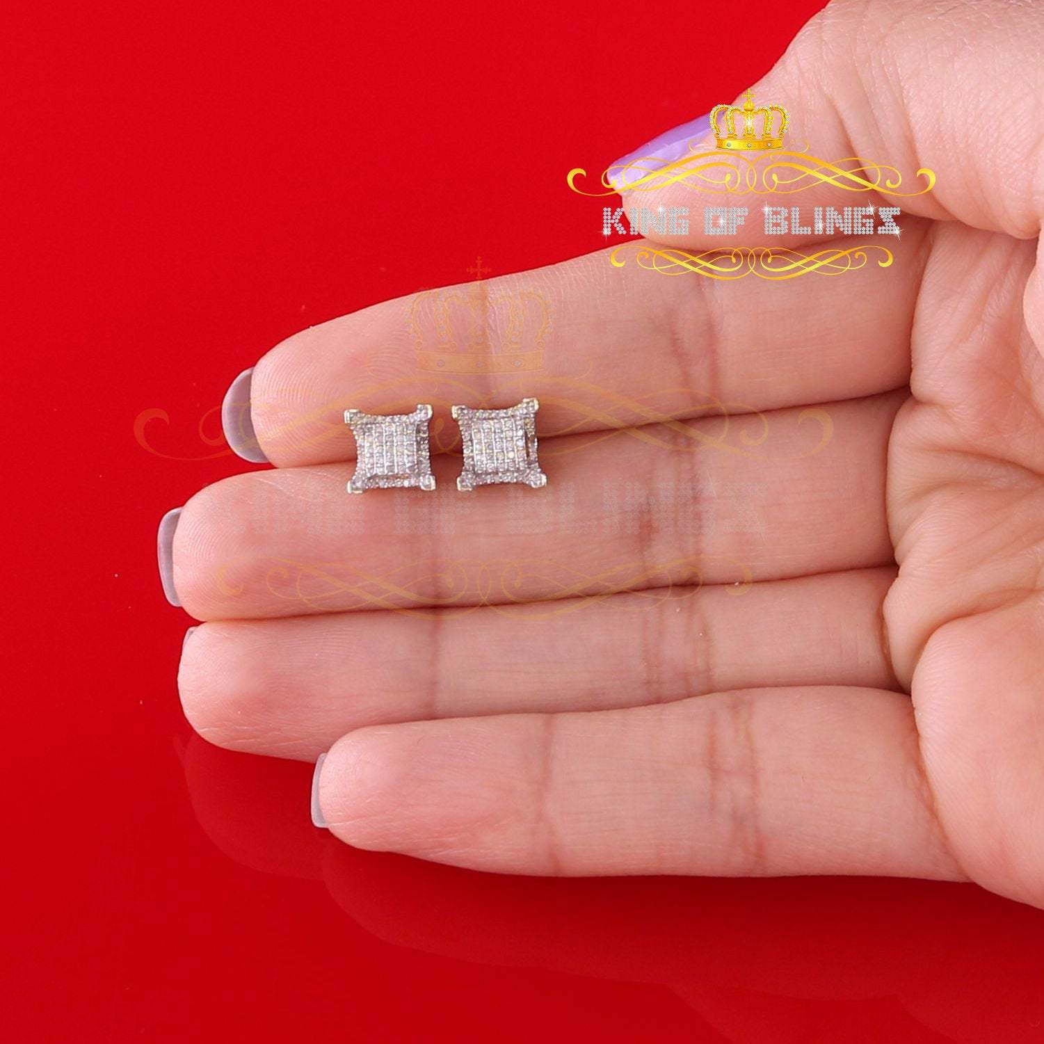 King of Bling's Aretes Para 925 Sterling Yellow Silver 0.25ct Diamond Women & Men Stud Earrings