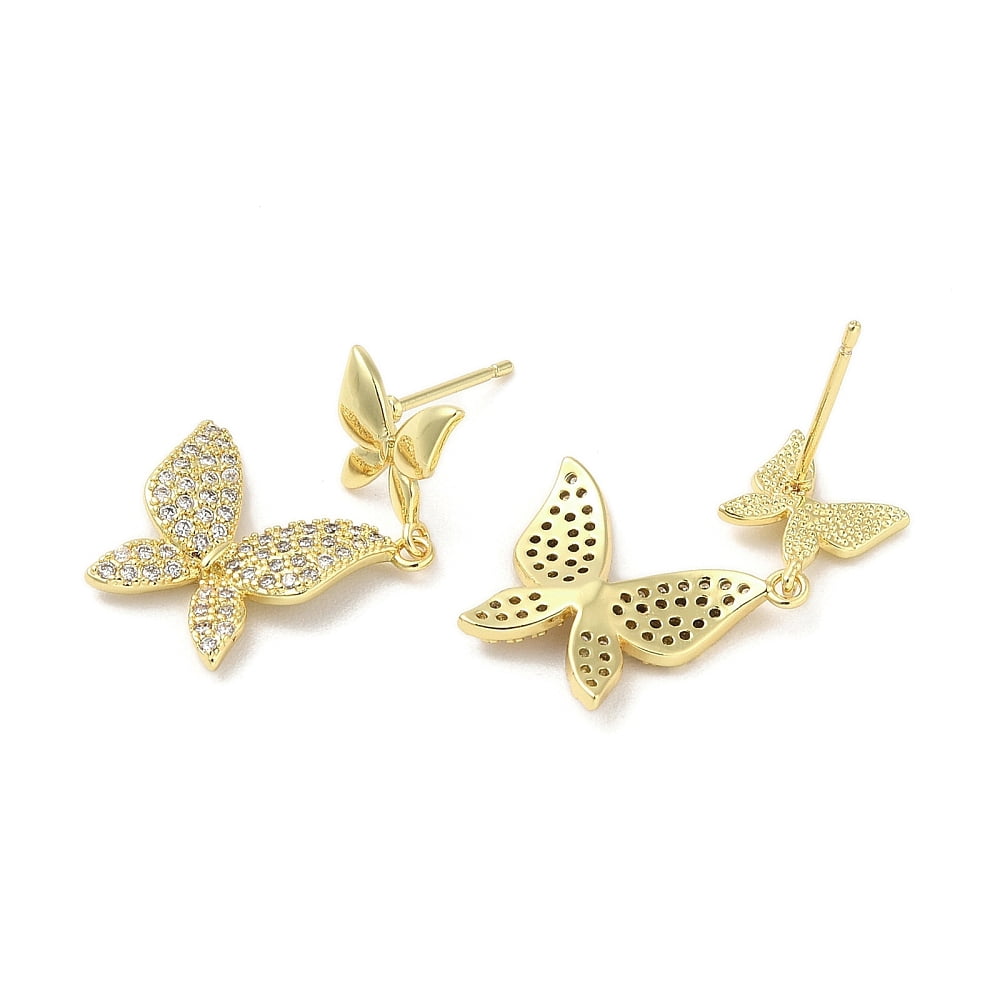 5pairs Rack Plating Brass Micro Pave Clear Cubic Zirconia Stud Earrings for Women Cadmium Free & Lead Free Long-Lasting Bowknot golden 31x18mm