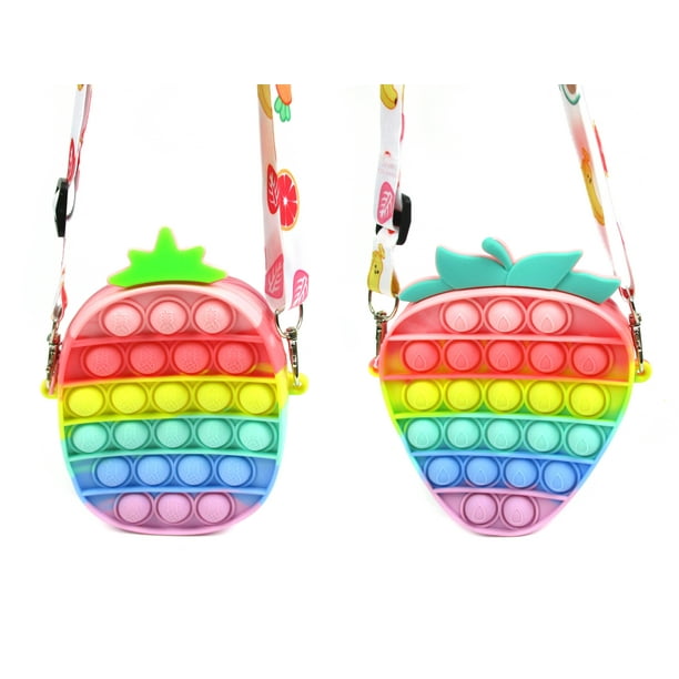 2 Pack Pop Purse Bag Fidget Toys for Girls, Rainbow Ombre Fidget Silicone Poppit Shoulder Bag