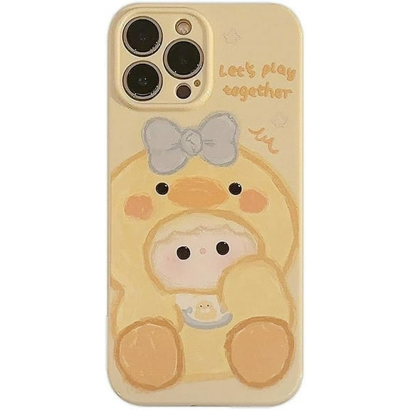 Cute Cartoon Duck Wear Bow Soft Phone Case Compatible with iPhone Case (Yellow,iPhone 15 Pro Max)