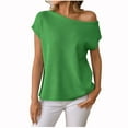 thumbnail image 2 of Zedker Womens Off One Shoulder Sweater Short Sleeve Casual Loose Knit Trendy Tops,Plus Size Green M, 2 of 7