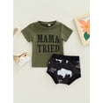 thumbnail image 2 of Boys Summer 2Pcs Outfit Sets Green Short Sleeve Letter Print T-shirt + Animal Print PP Shorts, 2 of 9