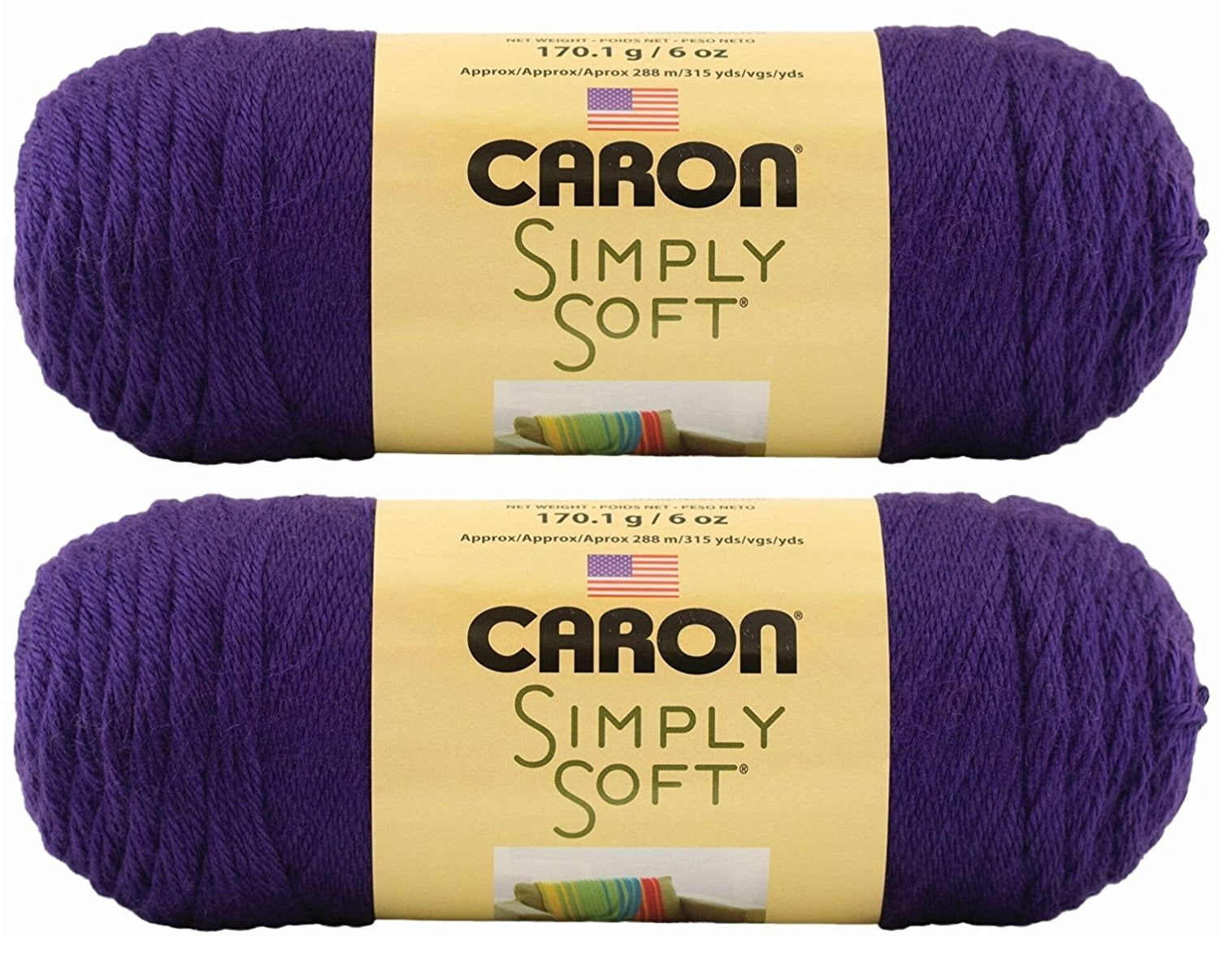 Bulk Buy Yarn Solids (2pack) (Purple), 2 skeins of Caron simply soft yarn. 12 ounces/630yds