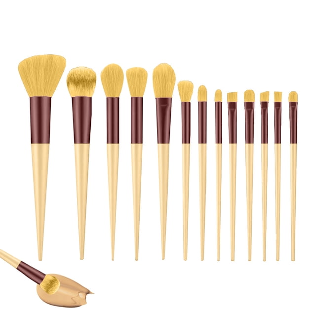 Juego de 13 brochas de maquillaje para base de maquillaje, brocha para labios, brocha para corrector y brocha para sombras de ojos.