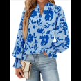 thumbnail image 3 of Blusa de Estilo Bohemio con Cuello en V y Mangas Largas, Estilo Floral, Informal, Holgada, de Verano, con Mangas Abullonadas para Mujer. Azul S, 3 of 6