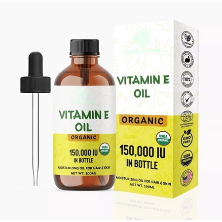 Abbasi & Co 100% Pure Vitamin E Oil – 150,000 IU Organic Essential Oil for Face, Skin, Hair & Scars – Moisturizes Dry Skin, Reduces Wrinkles – 100ML