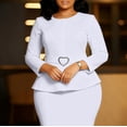 thumbnail image 3 of AURA Plus Size Elegant Round Neck Pencil Midi Dress Nine Sleeve High Waist Office African Work Dress with Belt, 3 of 10