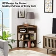 thumbnail image 5 of VECELO 4-Tier 8-Cubby Wooden Corner Cabinet Bookcases with Charging Station, Brown, 5 of 9