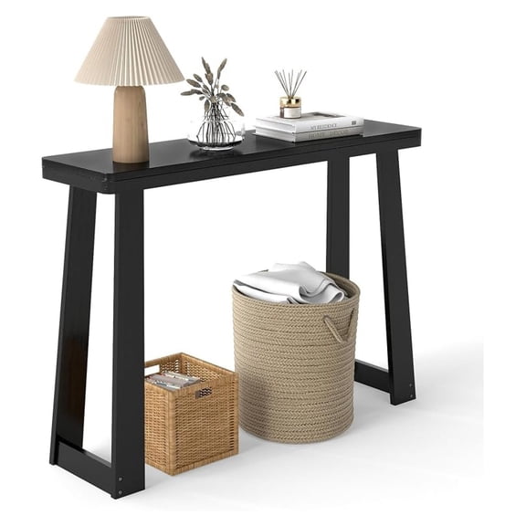 WoofPaw Narrow Long Console Table, 43" Modern Entryway Table Behind the Couch, Rubberwood Accent Sofa Tables for Living Room, Foyer, Hallway, Bedroom, Entrance (Black)