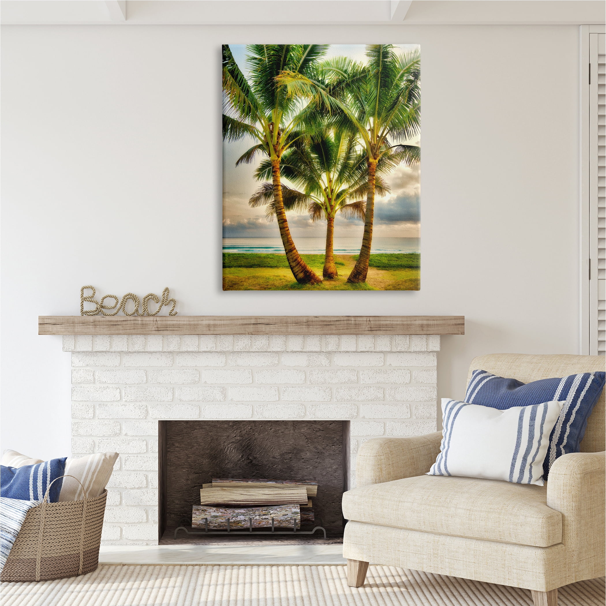 Stupell Industries Three Palm Trees on Beach Nature Painting Gallery Wrapped Canvas Print Wall Art, 36 x 48