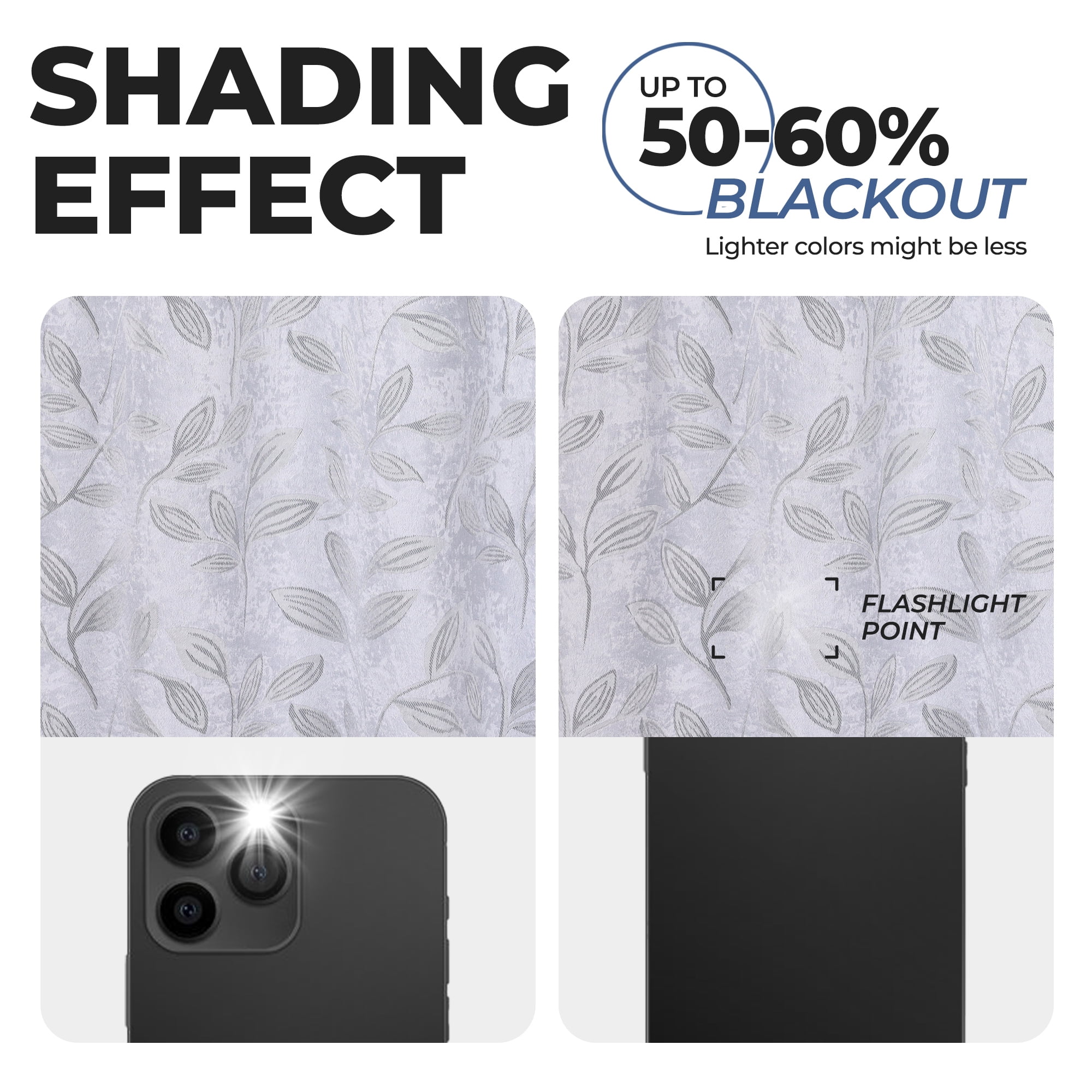 Superior Blackout Leaves Curtains Set of 2, Light Filtering Grommet Curtain Panel Set, Silver-Silver, 70"W x 96"L