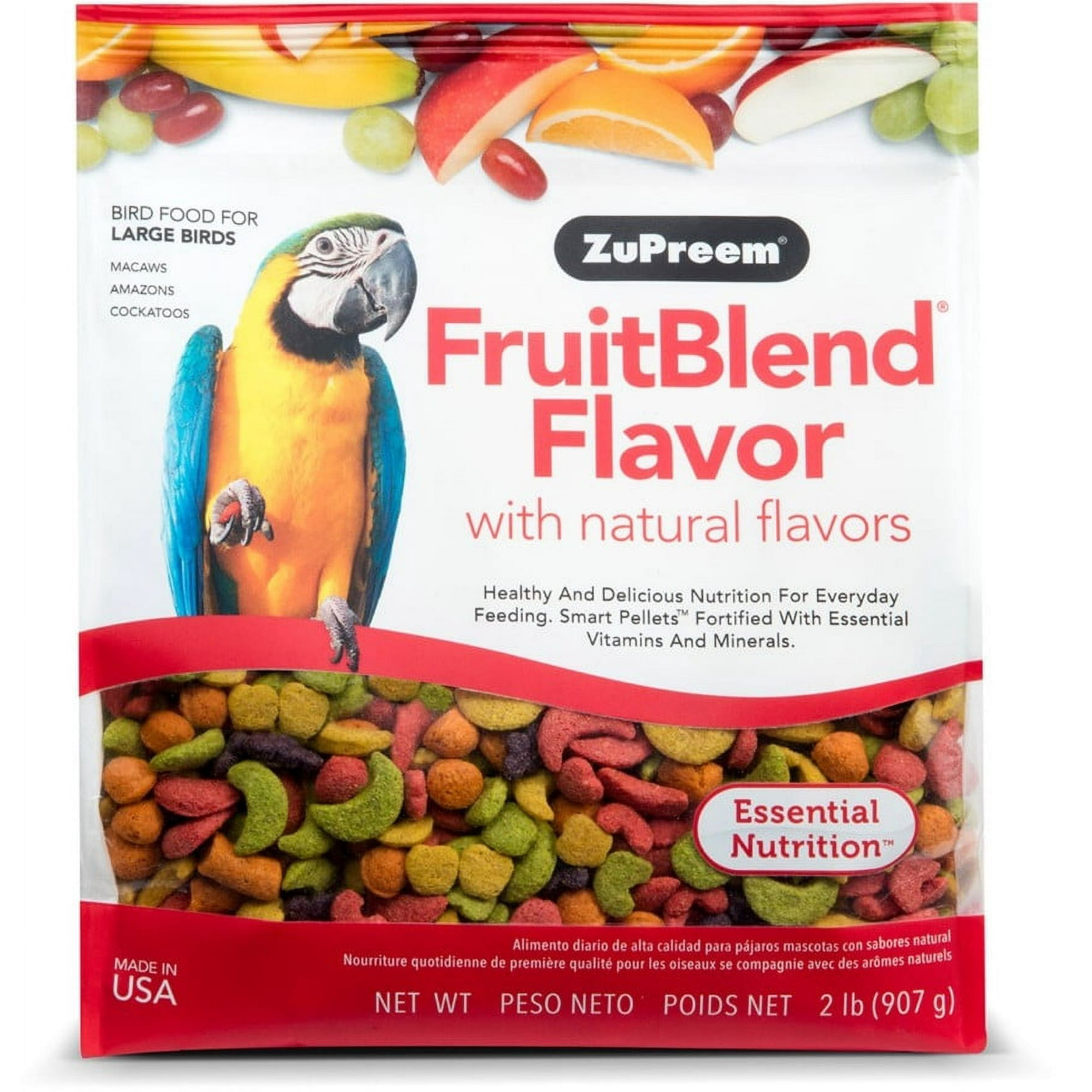 ZuPreem FruitBlend Flavor with Natural Flavors Bird Food for Large Birds [Bird Parrot Food, Bird Supplies] 2 lb