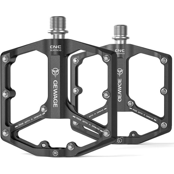 Road/Mountain Bike Pedals - 3 Bearings Bicycle Pedals - 9/16” CNC Machined Flat Pedals with Removable Anti-Skid Nails