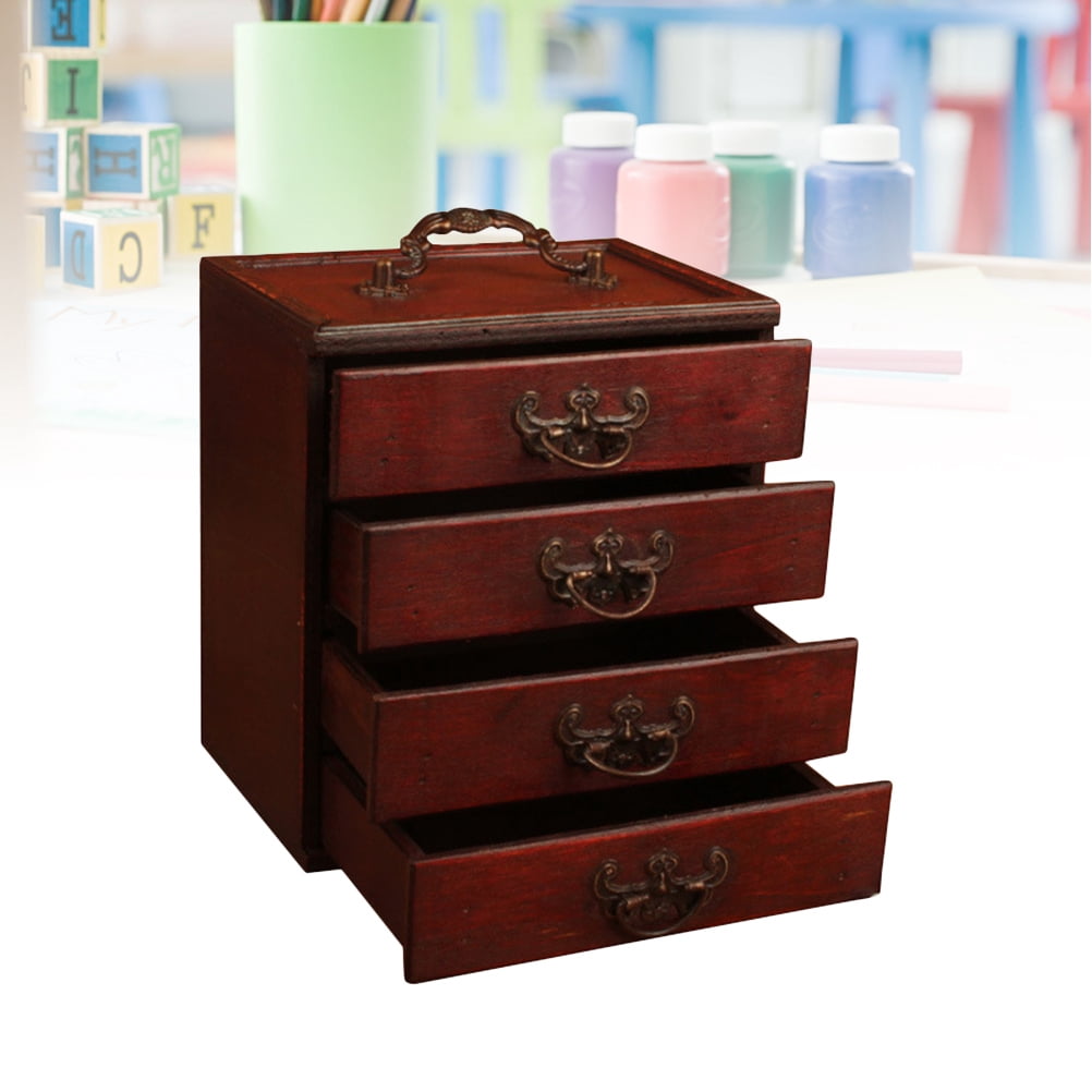 LOLIPPYY Chinese Style Wooden Jewelry Box with 4 Drawers, Elegant Cosmetic Storage Case, Decorative Photo Prop for Home and Party