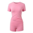 thumbnail image 3 of Hauaitttt Women 2 Piece Casual Suit Pleated Short Sleeve Top and High Waisted Wide Leg Pants Tracksuit Set Cute Summer Clothes for Juniors Conservative Woman Bathing Bikini Suits Women Long Skirts, 3 of 3