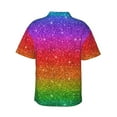 thumbnail image 3 of Balery Rainbow Glitter Print Men's Hawaiian Shirts Short Sleeve Beach Shirt Relaxed Fit Vacation Button Down Shirts-XX-Large, 3 of 9