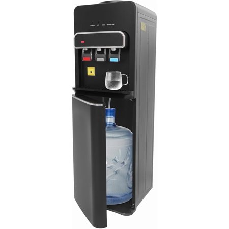 Bottom Loading Water Cooler Dispenser,5 Gallon 3 Temperatures Water Dispenser with Hot,Room & Cold Spouts,Child Safety Protection,Empty Bottle Alert,Water Dispenser for Home,Office,Dormitory (Black)