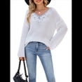 thumbnail image 3 of Suéter de Encaje con Apliques de Lentejuelas para Mujer, Otoño e Invierno, Cuello en V, Larga, Moderno y , Informal S, 3 of 9