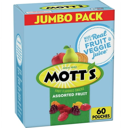 Mott’s Fruit Flavored Snacks, Assorted Fruit, 60 ct, 0.8oz each