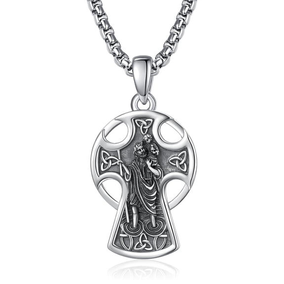 TANGPOET 925 Sterling Silver St. Christopher Celtic Cross Necklace for Men