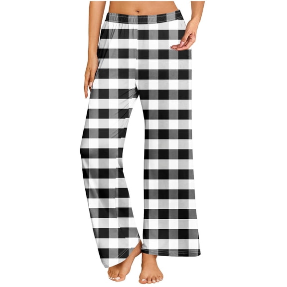 Riecok Women Pajama Pants Plaid Elastic Waist Straight Leg Lounge Pants Christmas Print Trendy Casual Pajama Bottoms Multicolor L