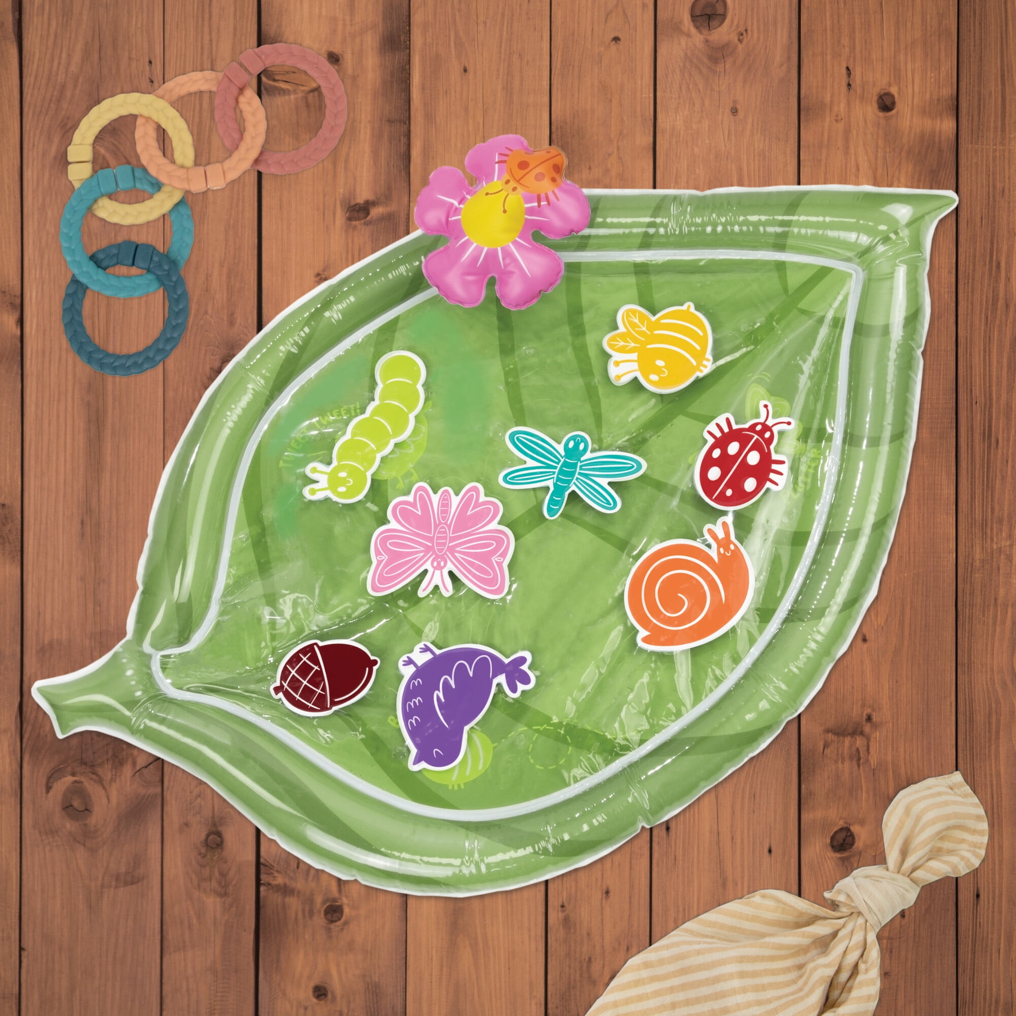 MindWare Sensory Sprouts Inflatable Baby Water Mat for Tummy Time, Bugs and Creatures Theme