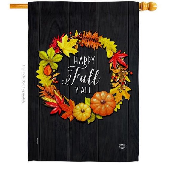 Ornament Collection 28 x 40 in. Fall Wreath House Flag with Harvest & Autumn Double-Sided Decorative Vertical Flags Decoration Banner Garden Yard Gift