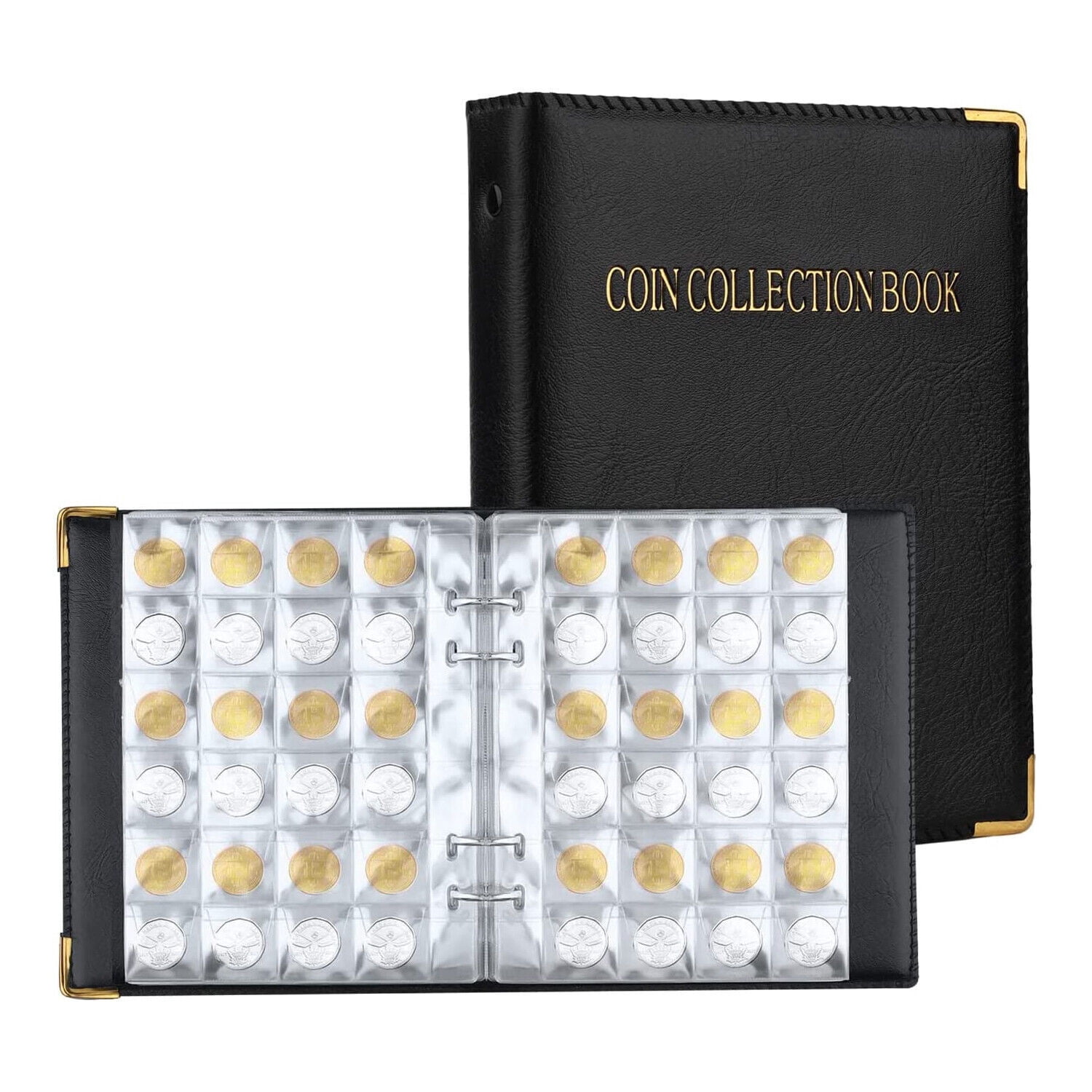 Álbum De Colección De Monedas Con 480 Bolsillos - Libro Con Cremallera En Cuero Sintético Negro